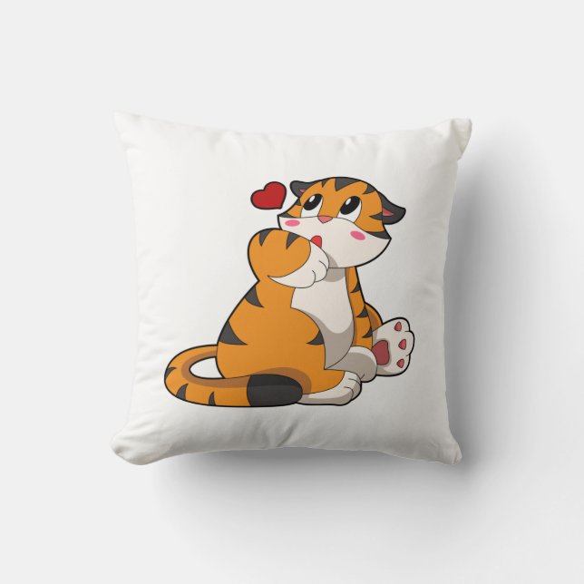 Tiger with Heart Throw Pillow (Front)