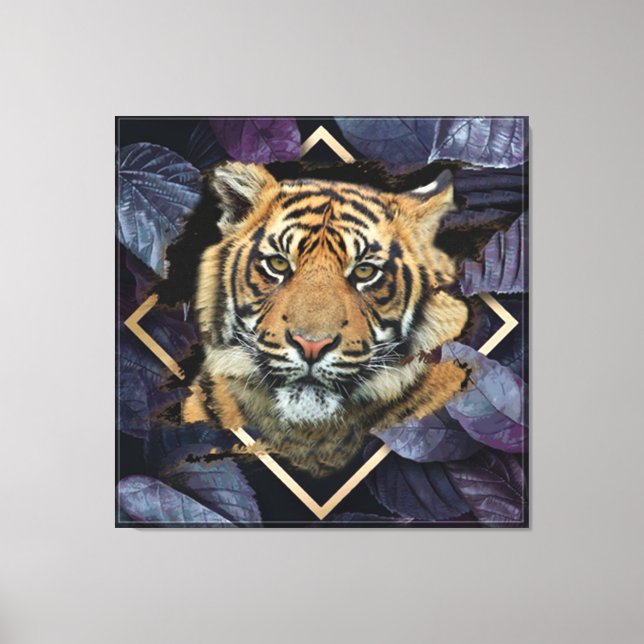 Tiger With Lilac Leaves Canvas Print (Front)