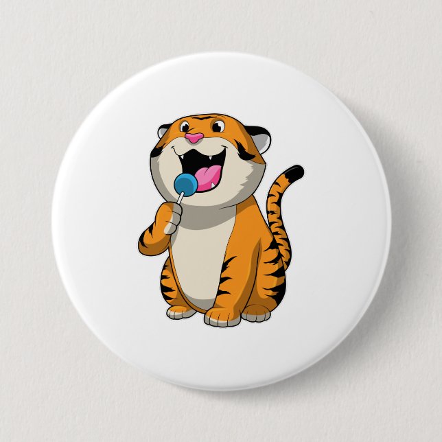 Tiger with Lollipop 3 Inch Round Button (Front)