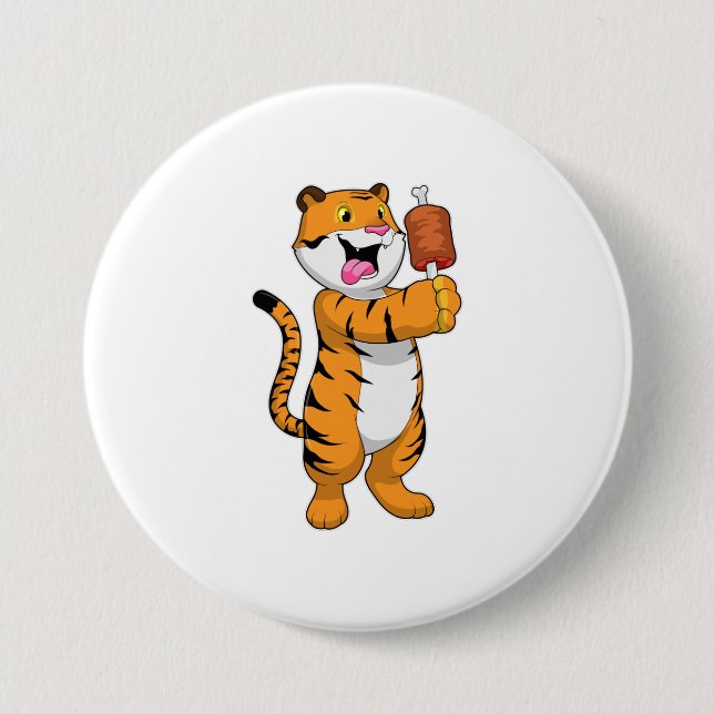 Tiger with Meat 3 Inch Round Button (Front)