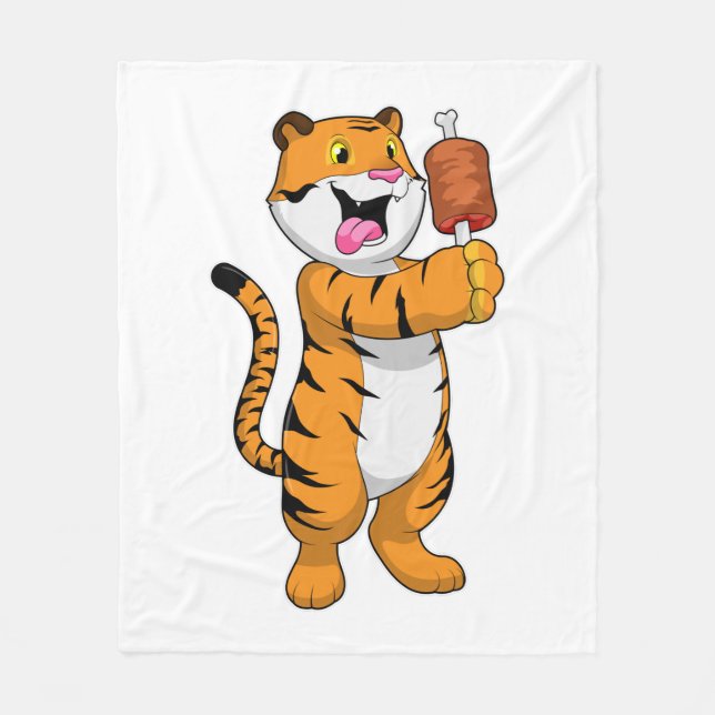 Tiger with Meat Fleece Blanket (Front)