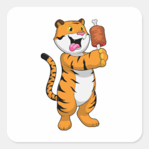 Tiger with Meat Square Sticker
