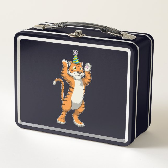 Tiger with Party hat Party Metal Lunch Box (Front)