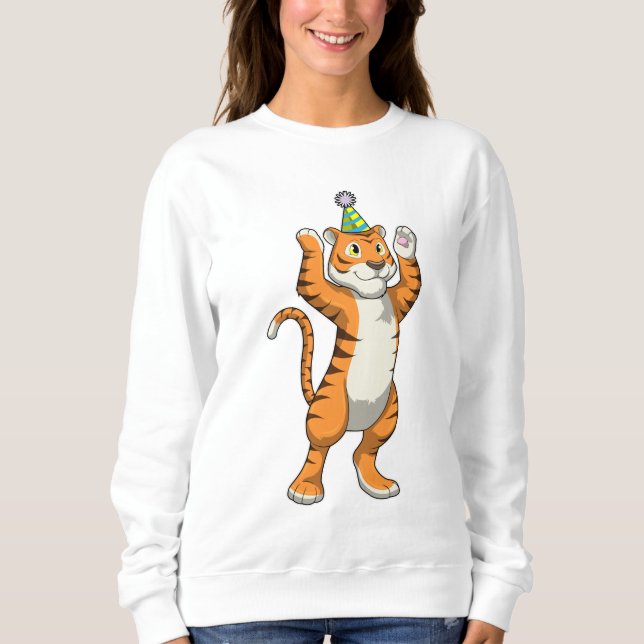 Tiger with Party hat Party Sweatshirt (Front)