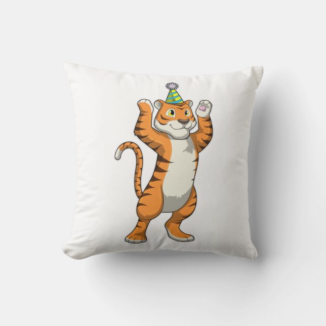 Tiger with Party hat Party Throw Pillow (Front)