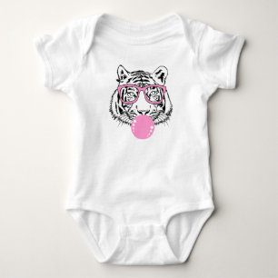 Tiger with pink gum and pink sunglasses baby bodysuit