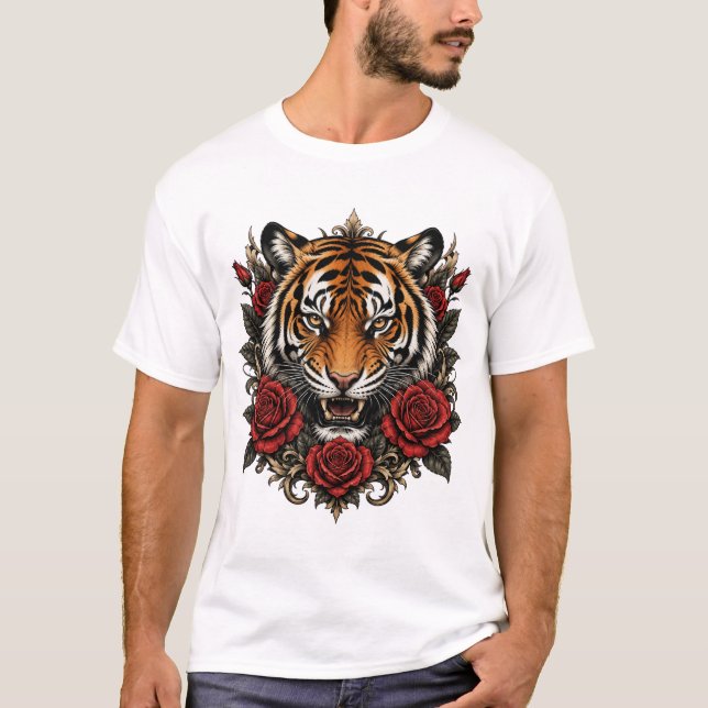 tiger with roses  T-Shirt (Front)