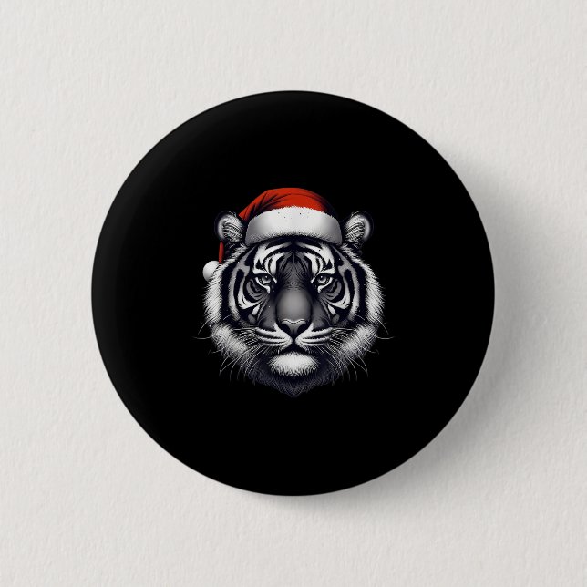 Tiger With Santa Hat Christmas Xmas Lover Zoo Keep 2 Inch Round Button (Front)