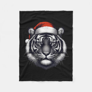 Tiger With Santa Hat Christmas Xmas Lover Zoo Keep Fleece Blanket