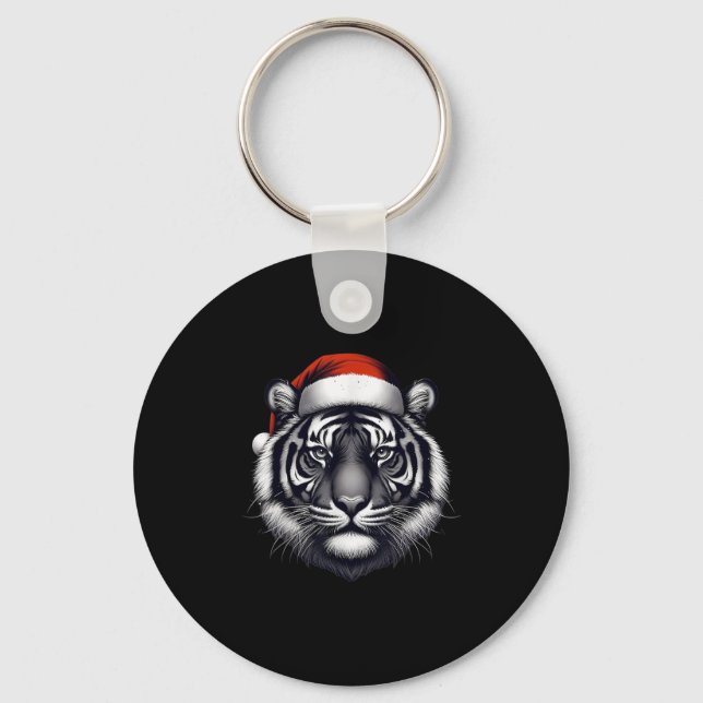 Tiger With Santa Hat Christmas Xmas Lover Zoo Keep Keychain (Front)