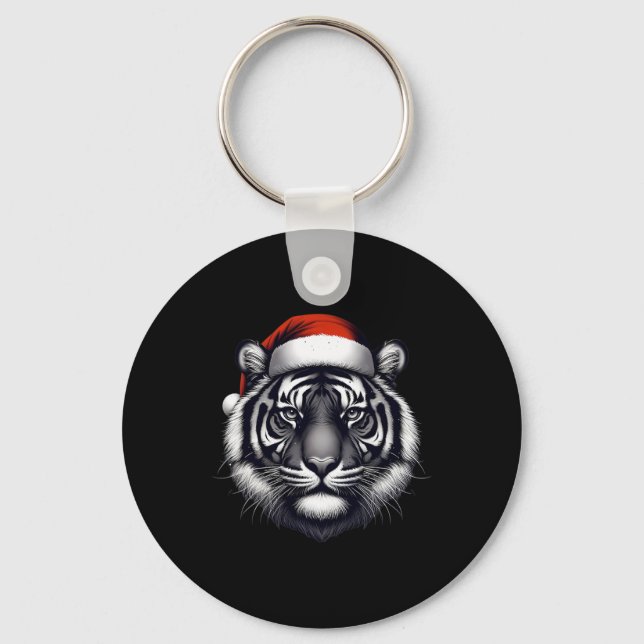 Tiger With Santa Hat Christmas Xmas Lover Zoo Keep Keychain (Front)
