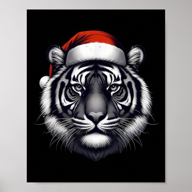 Tiger With Santa Hat Christmas Xmas Lover Zoo Keep Poster (Front)