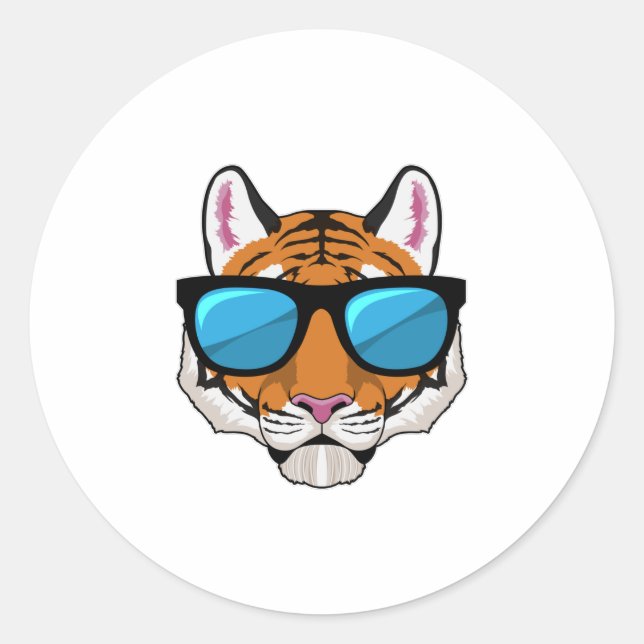 Tiger with Sunglasses Classic Round Sticker (Front)