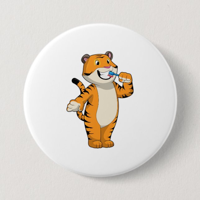 Tiger with Toothbrush 3 Inch Round Button (Front)