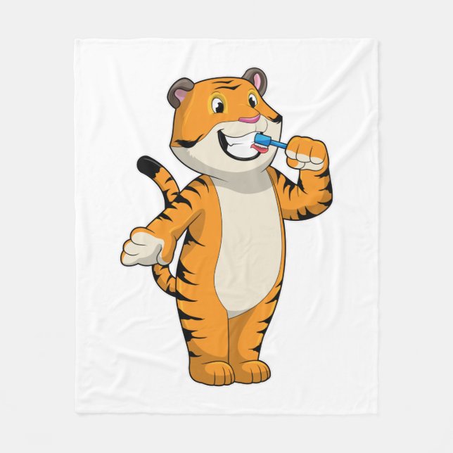 Tiger with Toothbrush Fleece Blanket (Front)