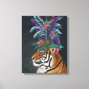Tiger with Tropical Headpiece Canvas Print