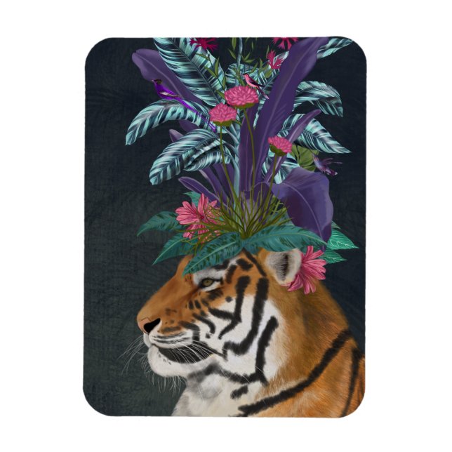 Tiger with Tropical Headpiece Magnet (Vertical)