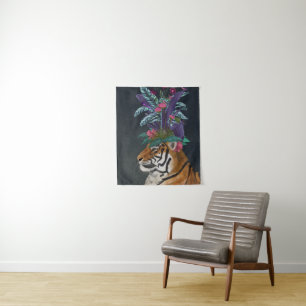 Tiger with Tropical Headpiece Tapestry