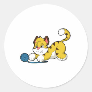 Tiger with Woll yarn ball Classic Round Sticker