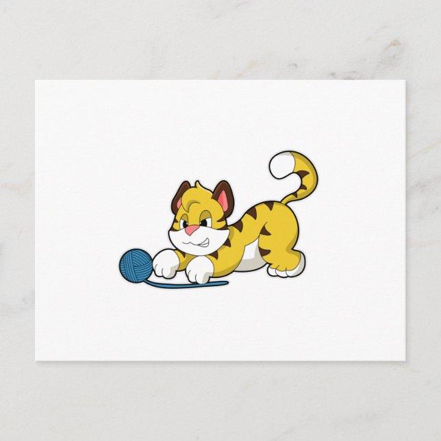 Tiger with Woll yarn ball Postcard (Front)
