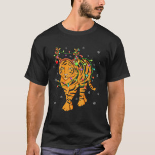 Tiger Xmas Lighting Reindeer Hat Tiger Christmas T-Shirt