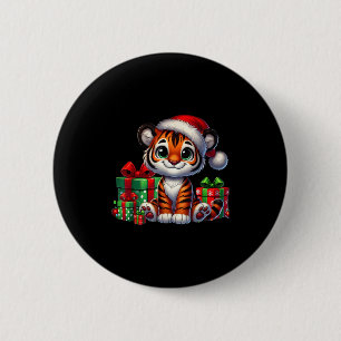 Tiger Xmas Lighting Santa Hat Tiger Christmas 2 Inch Round Button