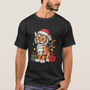 Tiger Xmas Lighting Santa Hat Tiger Christmas T-Shirt