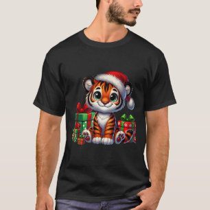 Tiger Xmas Lighting Santa Hat Tiger Christmas T-Shirt