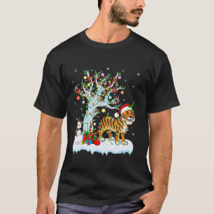 Tiger Xmas Lighting Tree Santa Hat Tiger Christmas T-Shirt