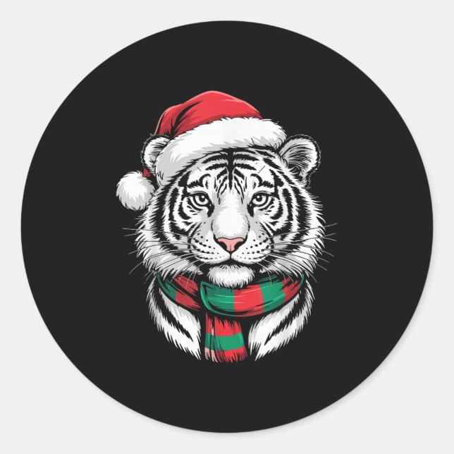 Tiger Xmas Santa Hat F Christmas Costume  Classic Round Sticker (Front)