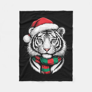 Tiger Xmas Santa Hat F Christmas Costume Fleece Blanket