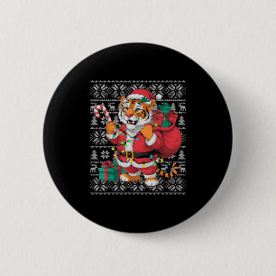 Tiger Xmas Sweater Style Ugly Santa Bengal Tiger C 2 Inch Round Button