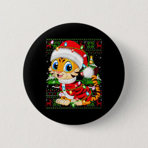 Tiger Xmas Sweater Style Ugly Santa Tiger Christma 2 Inch Round Button