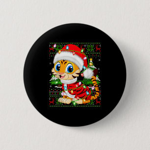 Tiger Xmas Sweater Style Ugly Santa Tiger Christma 2 Inch Round Button