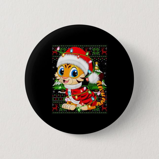 Tiger Xmas Sweater Style Ugly Santa Tiger Christma 2 Inch Round Button (Front)