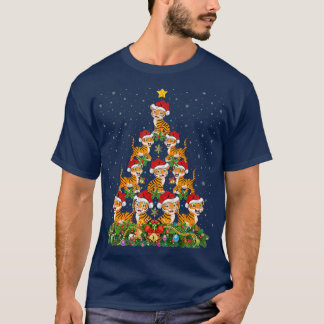 Tiger Xmas Tree Gift Santa Hat Tiger Christmas T-Shirt