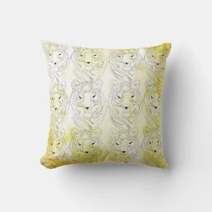 Tiger Yellow watercolor pattern Throw Pillow