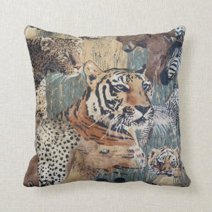 Tiger Zebra Leopard Bear Wildlife Throw Pillow Art