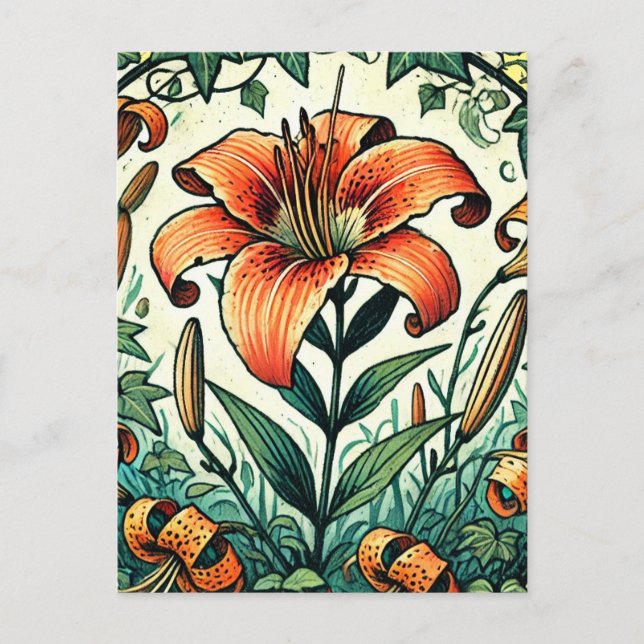Tigerlily Illustration Tiger lilies summer lily    Postcard (Front)