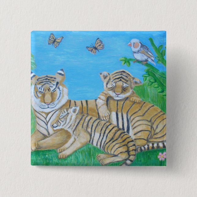 tigers 2 inch square button (Front)