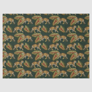 Tigers and Leaves on Green Decoupage Tissue Paper