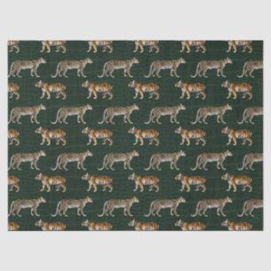 Tigers and Leopards on Green Decoupage Tissue Paper