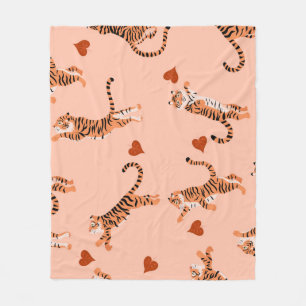 Tigers Autumn Leaves: Vintage Jumping Pattern Fleece Blanket