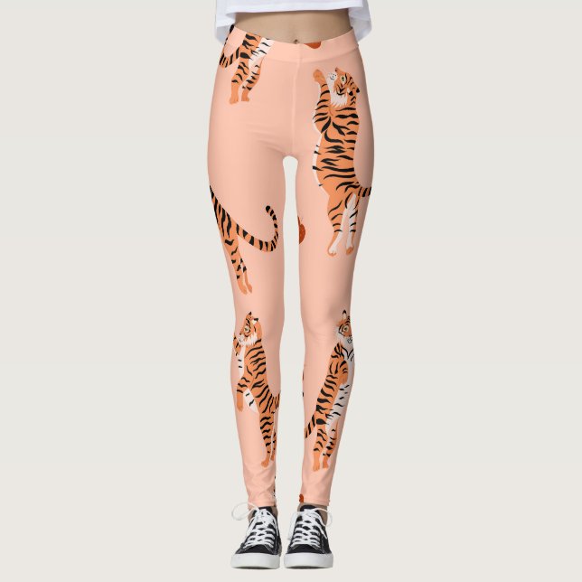 Tigers Autumn Leaves: Vintage Jumping Pattern Leggings (Front)