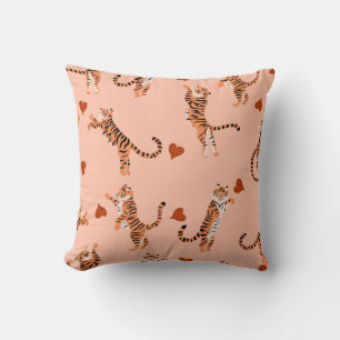 Tigers Autumn Leaves: Vintage Jumping Pattern Throw Pillow