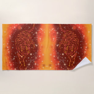Tigers Beach Towel Running At Orange Starry Night
