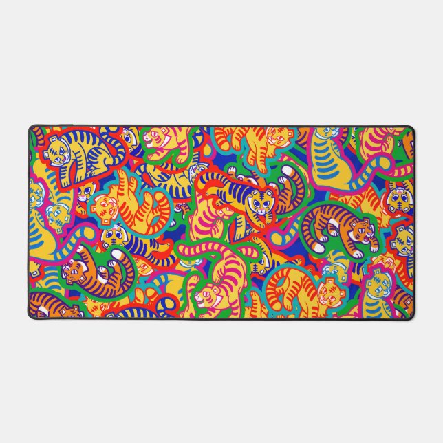 Tigers Bold colors Inugami Pink Desk Mat (Front)