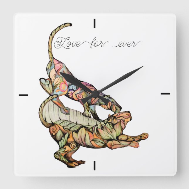 Tigers' dance Love for ever Square Wall Clock (Front)