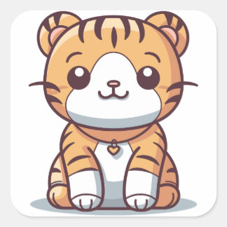 Tiger's Delight: Kawaii-Style Graphic Square Sticker
