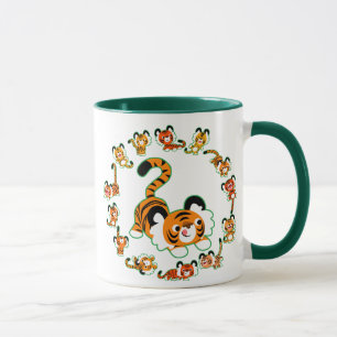 Tigers en caricature mignons Mandala (vert) Mug